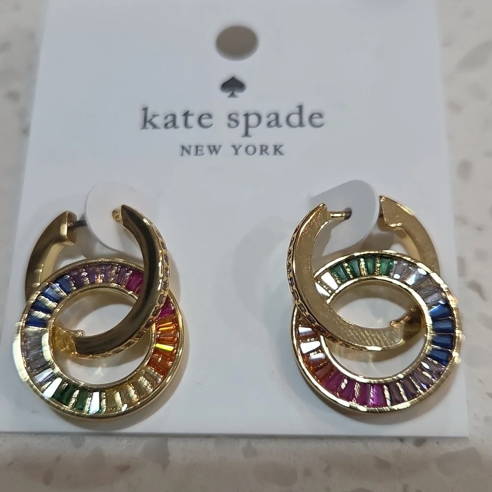 🌈▪️Kate Spade▪️ Multicolor Rainbow Drop Joy  Gold Hoop Earrings